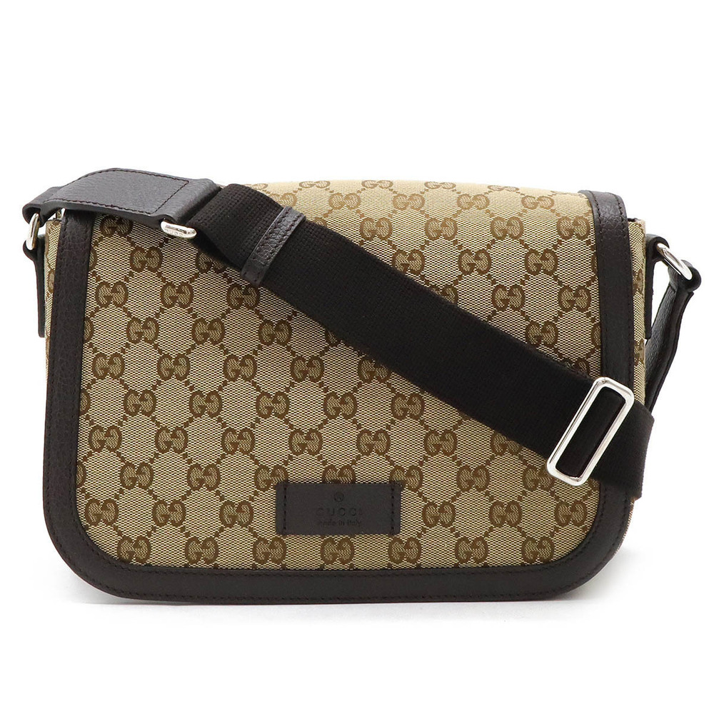 Gucci GG Canvas Crossbody Bag Leather Beige Brown Cream